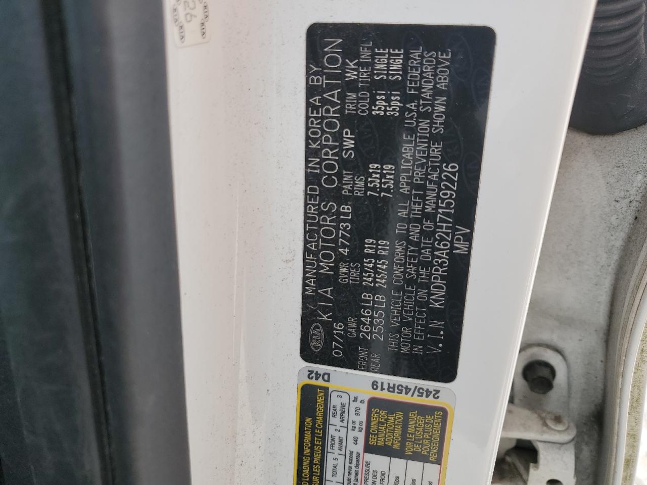 2017 Kia Sportage Sx VIN: KNDPR3A62H7159226 Lot: 93087045