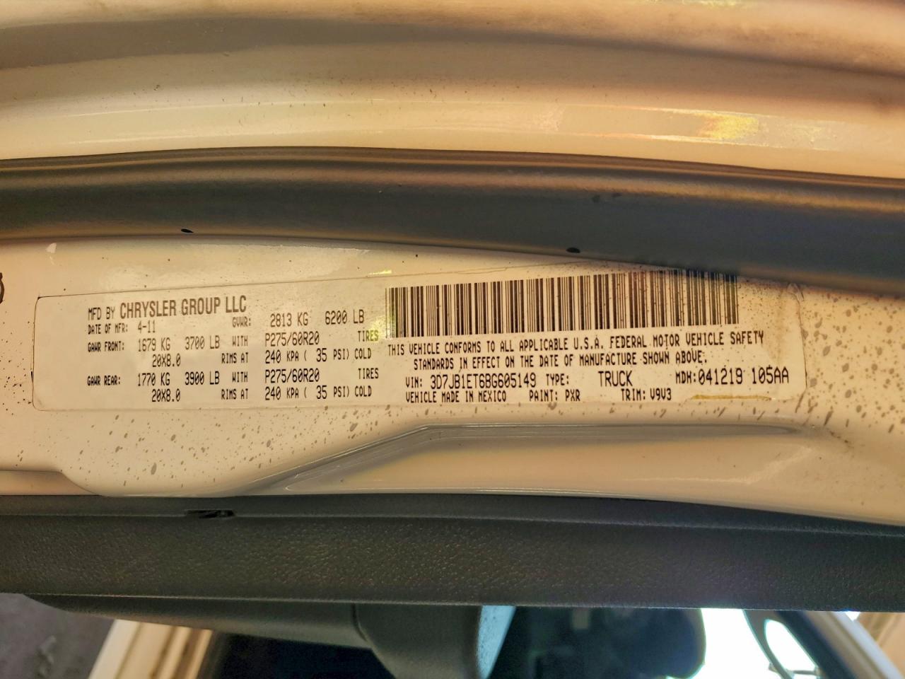 2011 Dodge Ram 1500 VIN: 3D7JB1ET6BG605149 Lot: 94182145