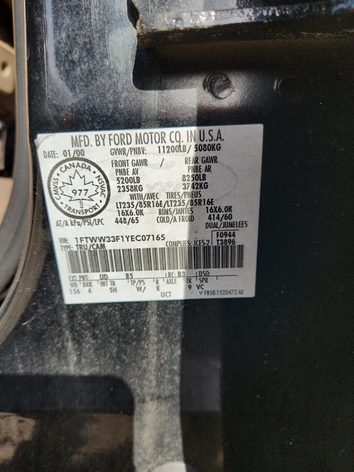 2000 Ford F350 Super Duty VIN: 1FTWW33F1YEC07165 Lot: 93064495