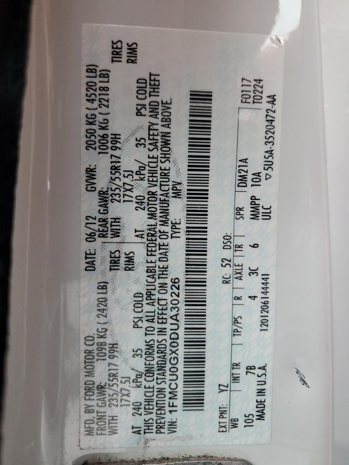 2013 Ford Escape Se VIN: 1FMCU0GX0DUA30226 Lot: 93647235