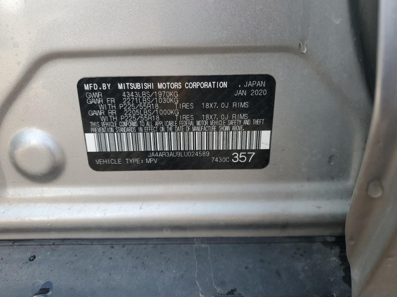 2020 Mitsubishi Outlander Sport Es VIN: JA4AR3AU9LU024589 Lot: 92699205