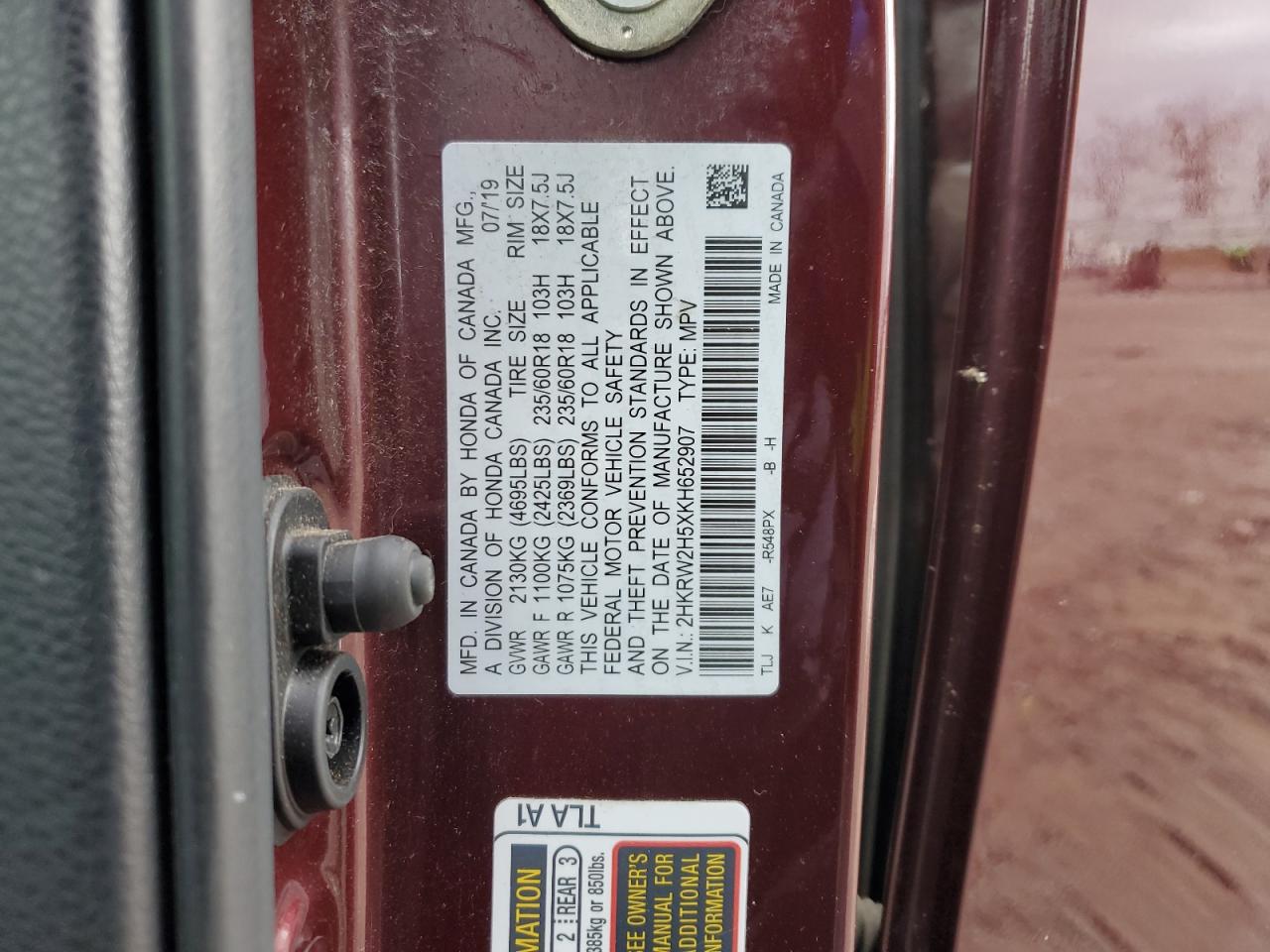 2019 Honda Cr-V Ex VIN: 2HKRW2H5XKH652907 Lot: 93027895