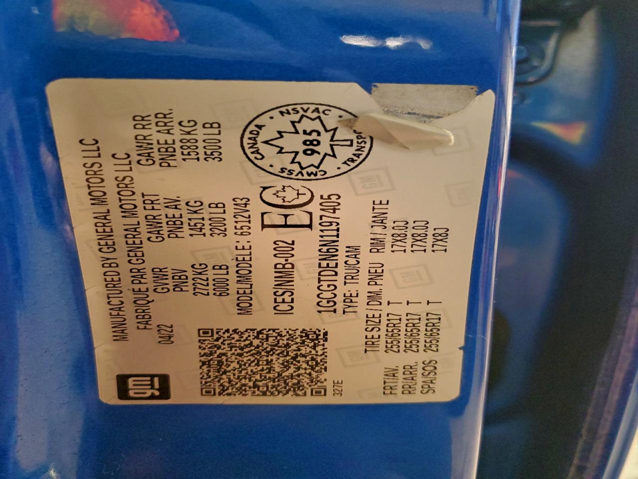 2022 Chevrolet Colorado Z71 VIN: 1GCGTDEN6N1197405 Lot: 93701315