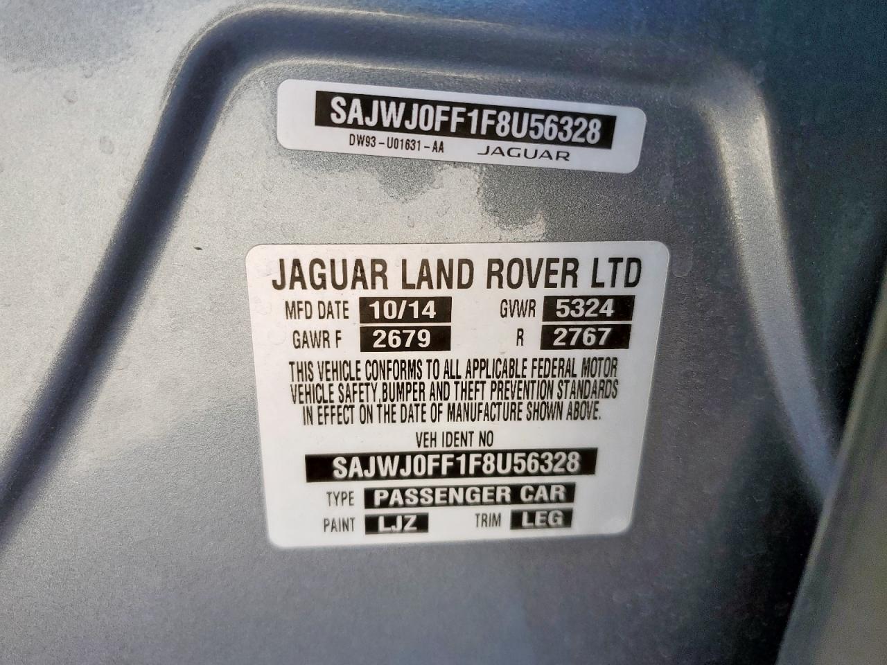 2015 Jaguar Xf 3.0 Sport Awd VIN: SAJWJ0FF1F8U56328 Lot: 91840685