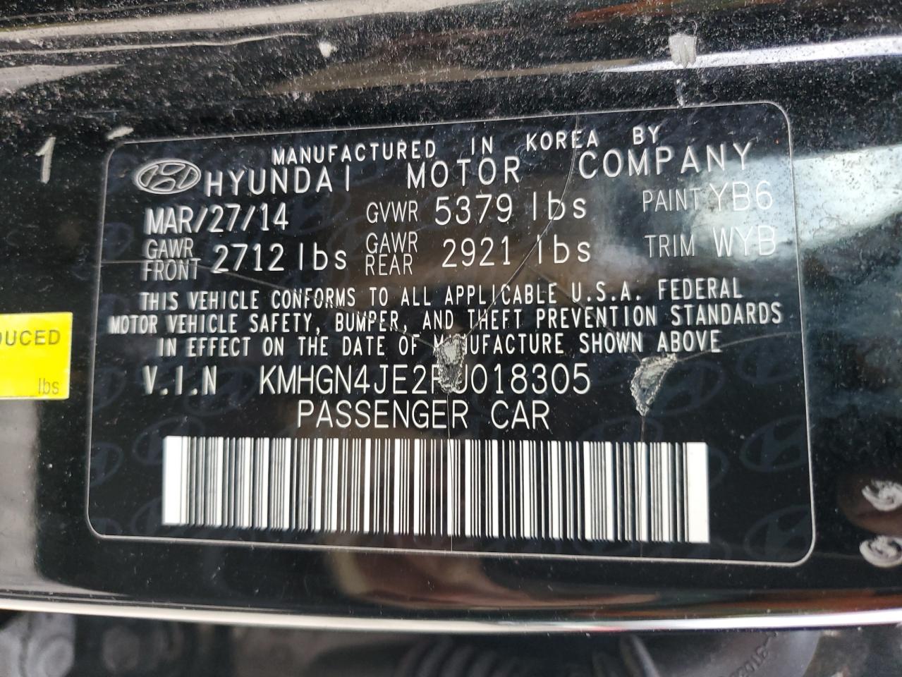 2015 Hyundai Genesis 3.8L VIN: KMHGN4JE2FU018305 Lot: 92495395