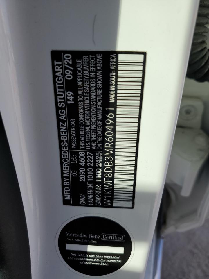 2021 Mercedes-Benz C 300 VIN: W1KWF8DB3MR604961 Lot: 91445925