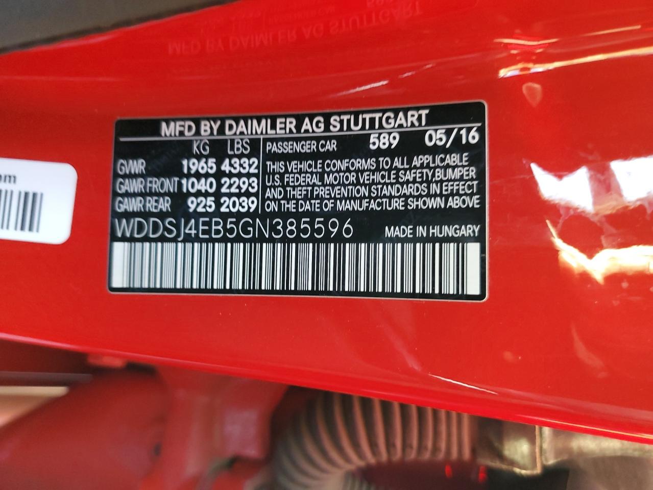 2016 Mercedes-Benz Cla 250 VIN: WDDSJ4EB5GN385596 Lot: 91824475