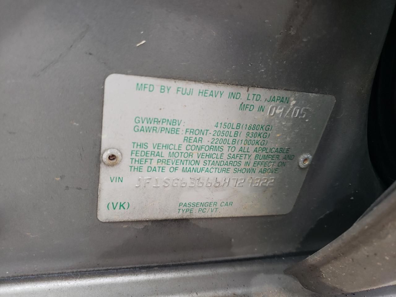 2006 Subaru Forester 2.5X VIN: JF1SG63666H729322 Lot: 91123315