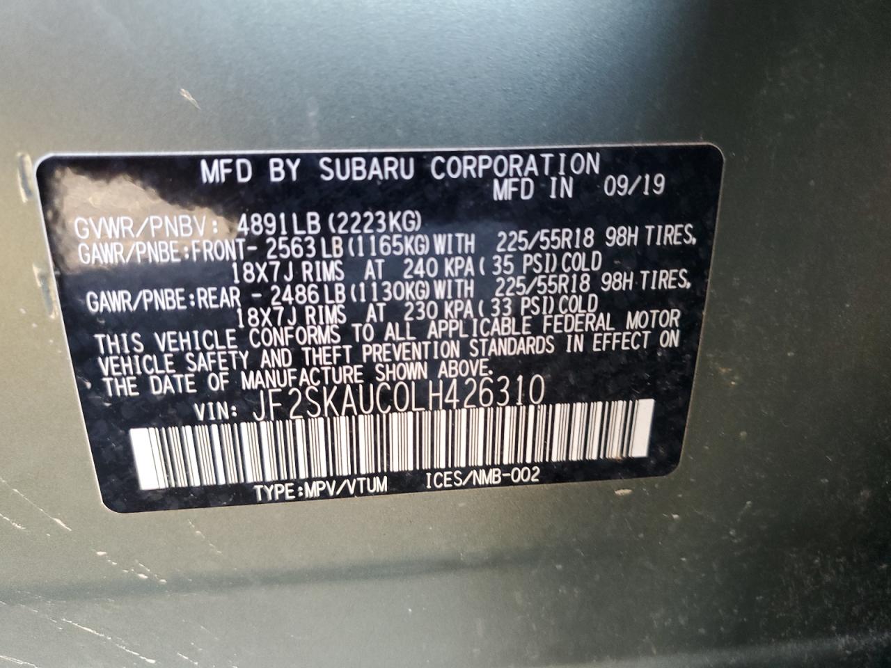 2020 Subaru Forester Limited VIN: JF2SKAUC0LH426310 Lot: 92195575