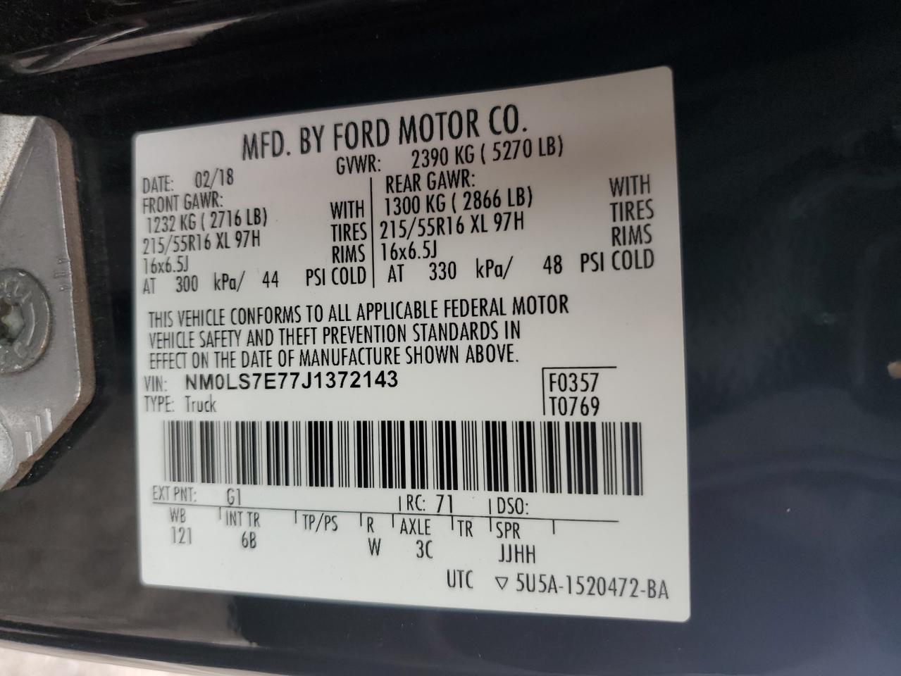 2018 Ford Transit Connect Delivery Van VIN: NM0LS7E77J1372143 Lot: 85432235