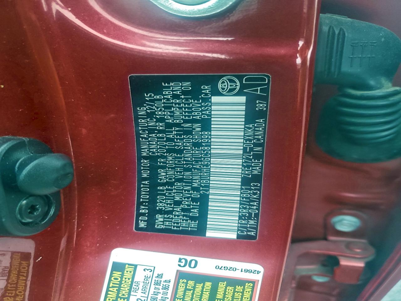 2016 Toyota Corolla L VIN: 2T1BURHE9GC581998 Lot: 93615255