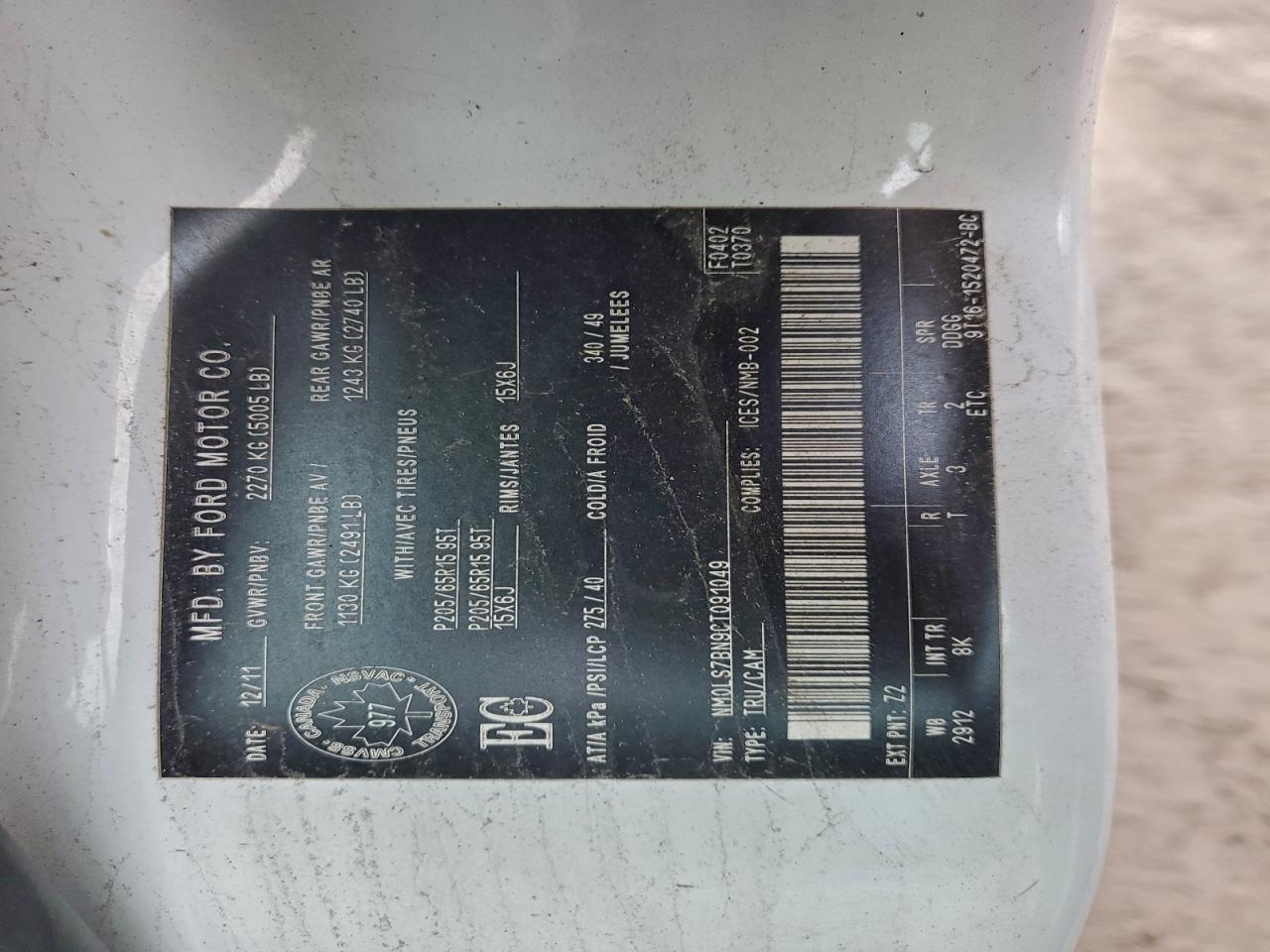 2012 Ford Transit Connect Xlt VIN: NM0LS7BN9CT091049 Lot: 93628465