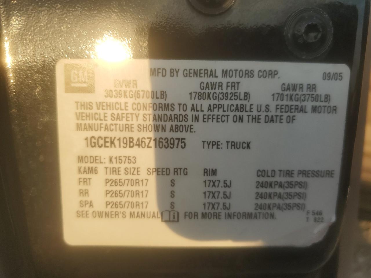 2006 Chevrolet Silverado K1500 VIN: 1GCEK19B46Z163975 Lot: 93427385