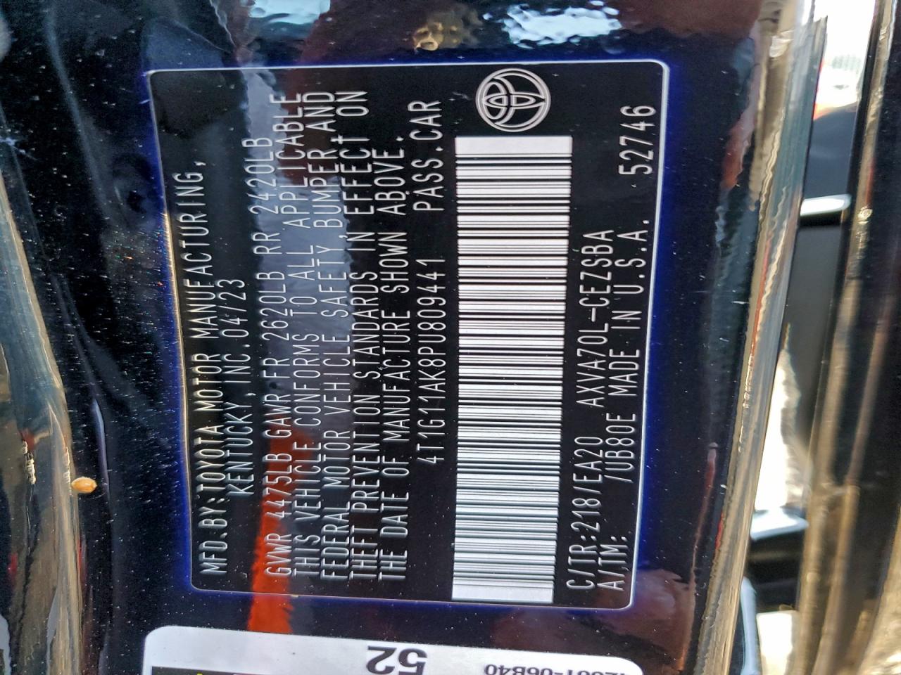 2023 Toyota Camry Se Night Shade VIN: 4T1G11AK8PU809441 Lot: 94429755