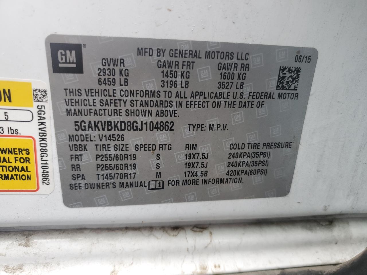 2016 Buick Enclave VIN: 5GAKVBKD8GJ104862 Lot: 92109385