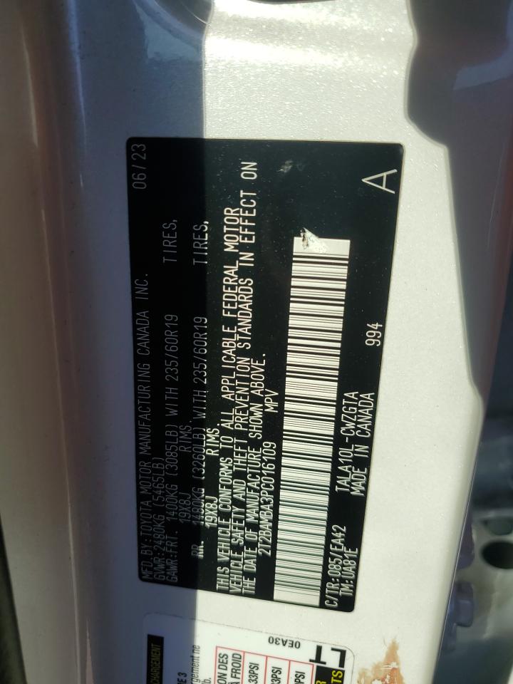 2023 Lexus Rx 350 Base VIN: 2T2BAMBA3PC016109 Lot: 92190135