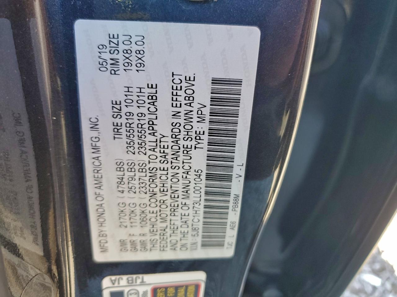 2020 Acura Rdx Advance VIN: 5J8TC1H73LL001045 Lot: 94077805