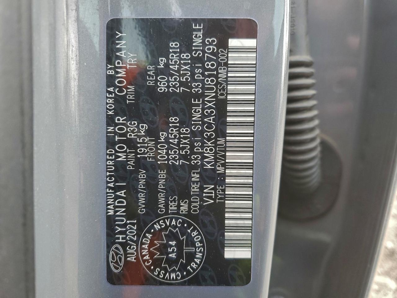 2022 Hyundai Kona N Line VIN: KM8K3CA3XNU818793 Lot: 94777305