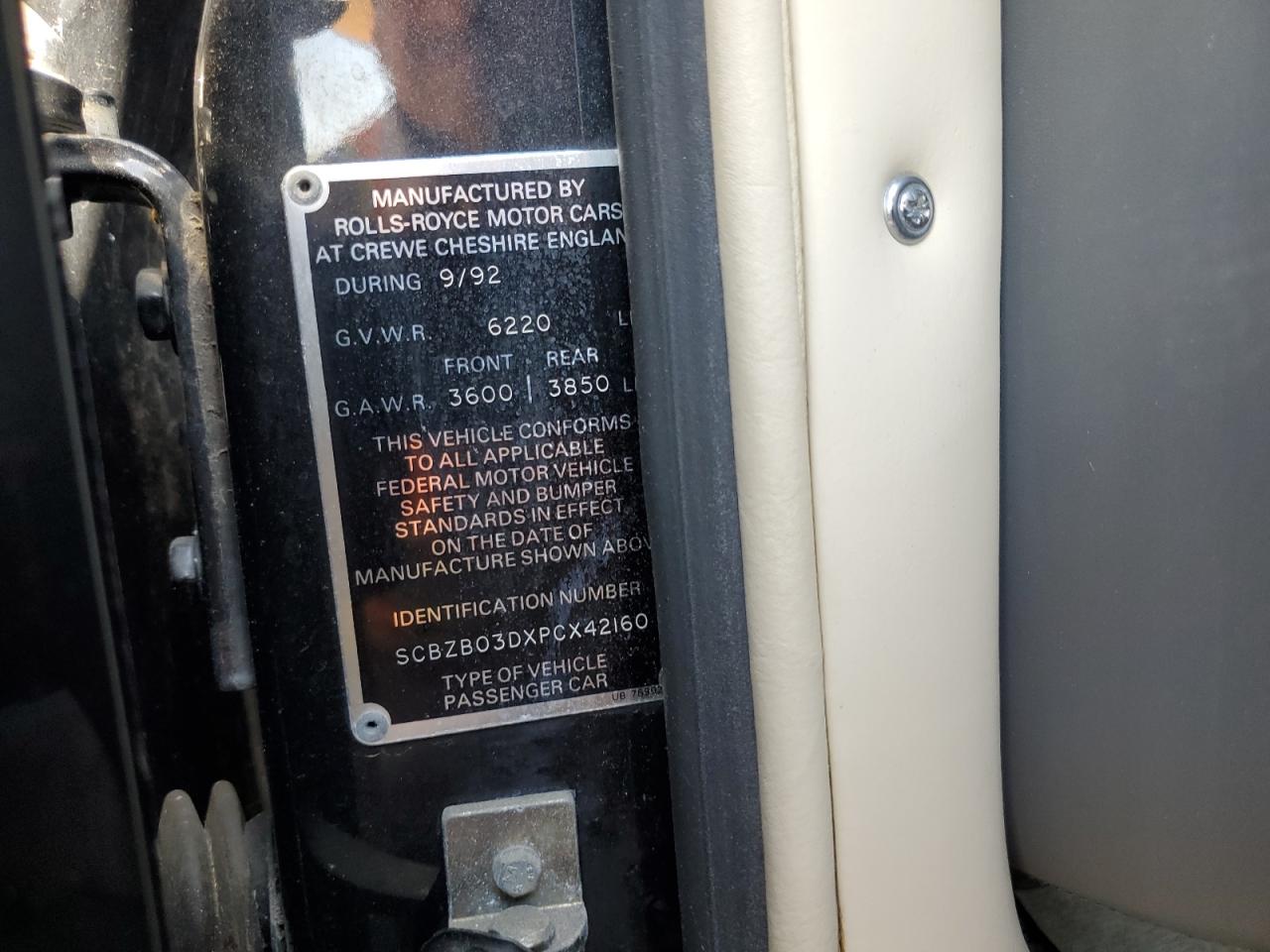 1993 Bentley Continenta VIN: ACBZB03DXPCX42160 Lot: 91322775