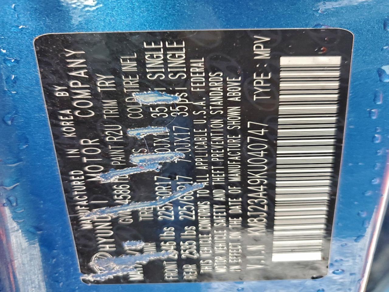 2019 Hyundai Tucson Se VIN: KM8J23A49KU040747 Lot: 97429535