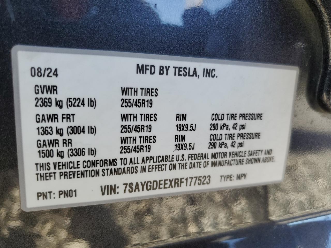 2024 Tesla Model Y VIN: 7SAYGDEEXRF177523 Lot: 93534715