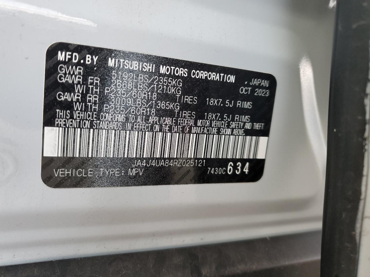 2024 Mitsubishi Outlander Es VIN: JA4J4UA84RZ025121 Lot: 92053975