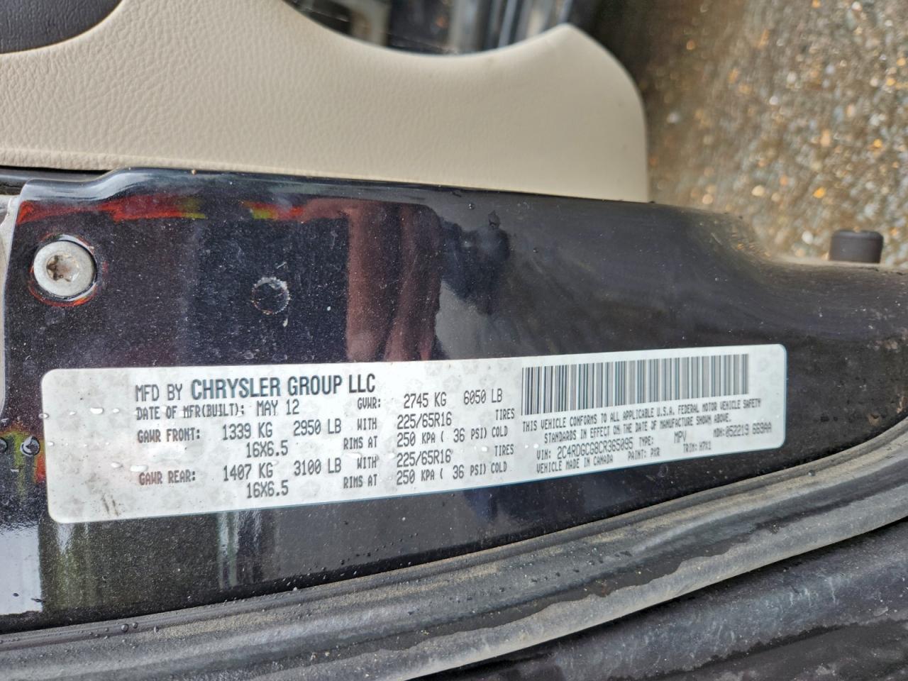 2012 Dodge Grand Caravan Sxt VIN: 2C4RDGCG8CR365095 Lot: 94326705