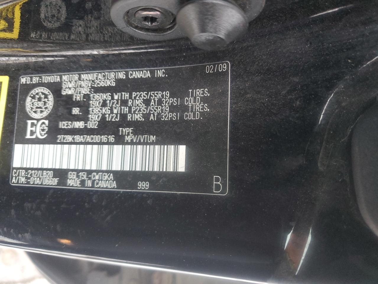 2010 Lexus Rx 350 VIN: 2T2BK1BA7AC001616 Lot: 92000525