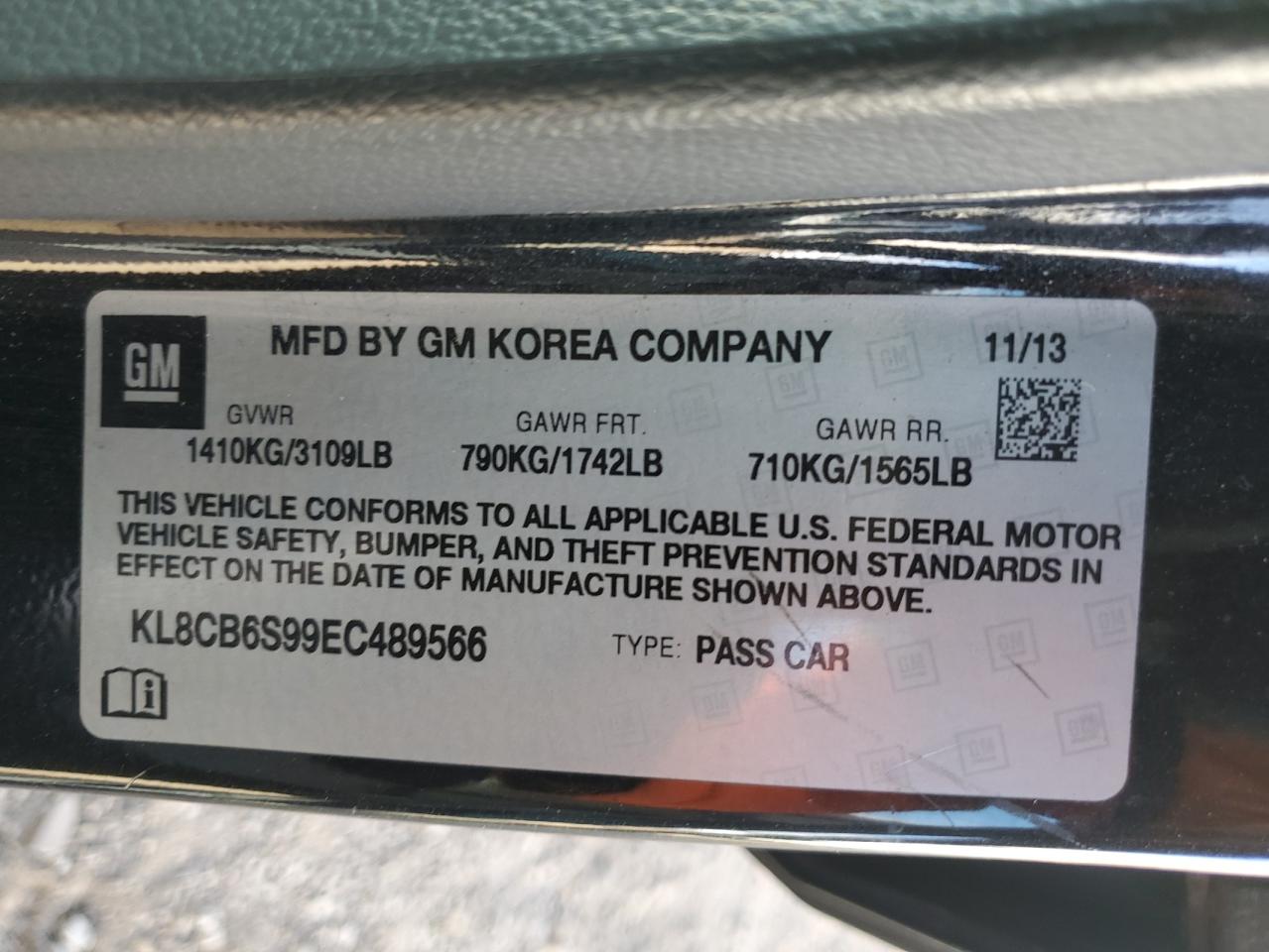 2014 Chevrolet Spark Ls VIN: KL8CB6S99EC489566 Lot: 91250675