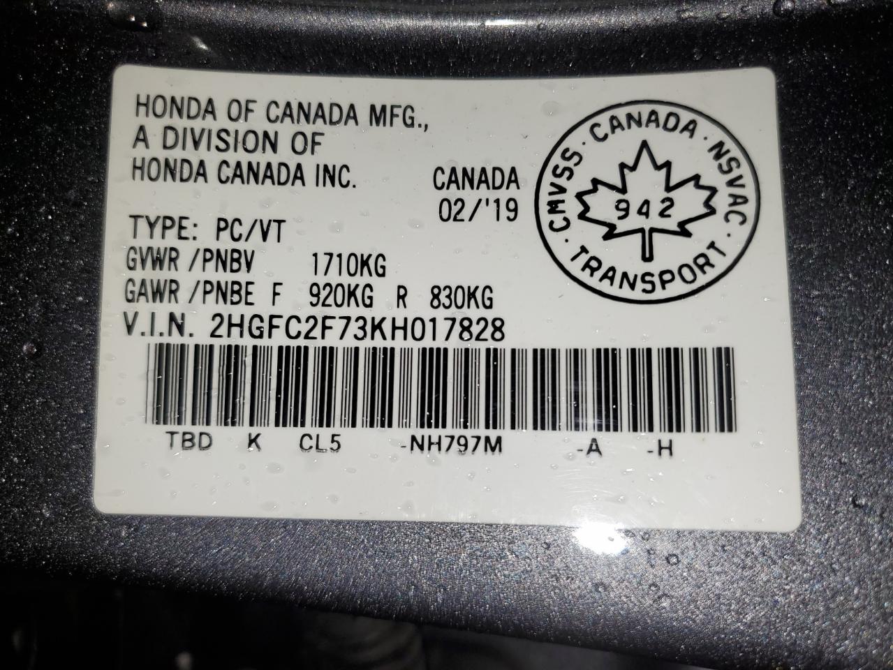 2019 Honda Civic Ex VIN: 2HGFC2F73KH017828 Lot: 91656515