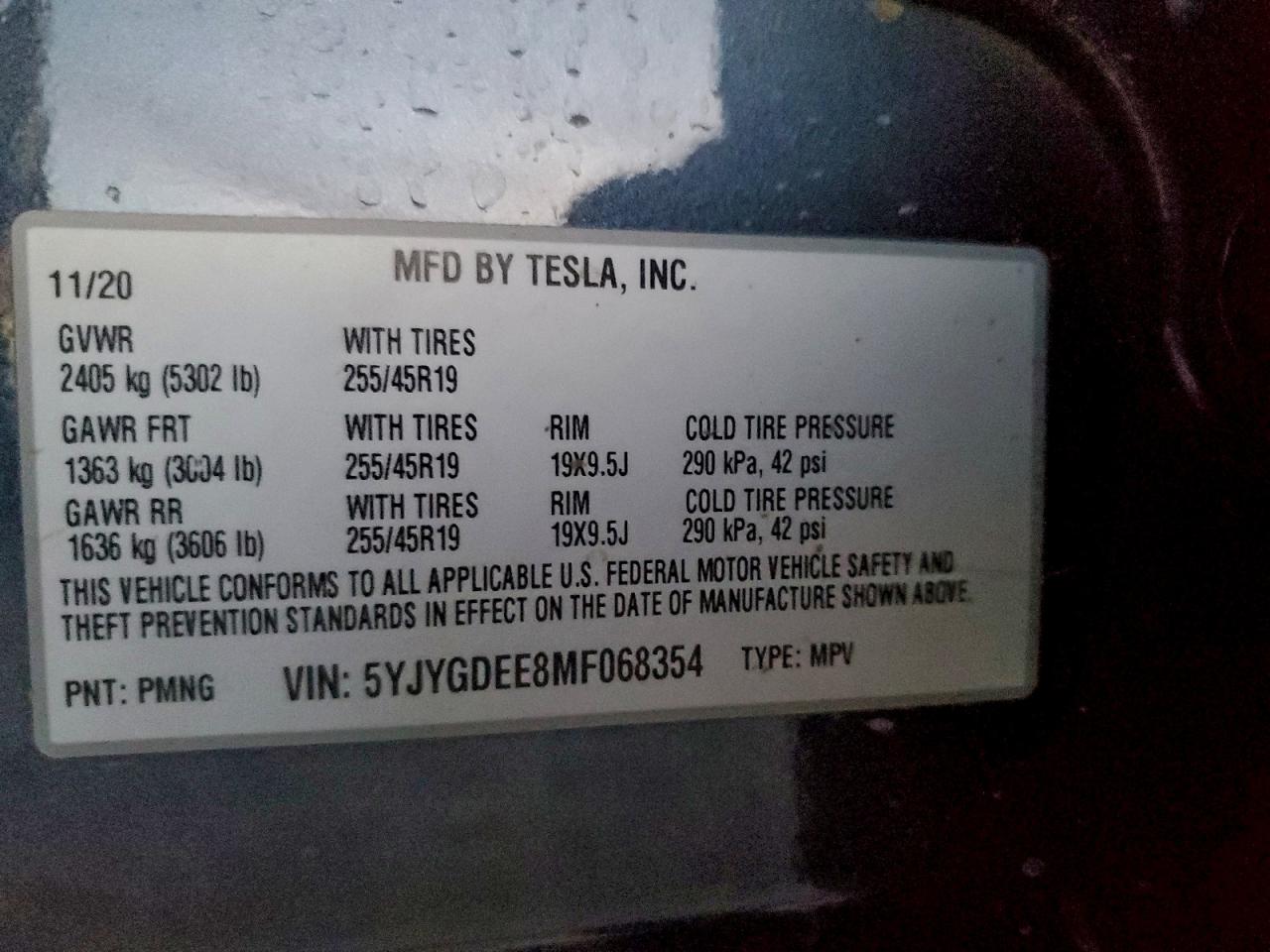 2021 Tesla Model Y VIN: 5YJYGDEE8MF068354 Lot: 94298045