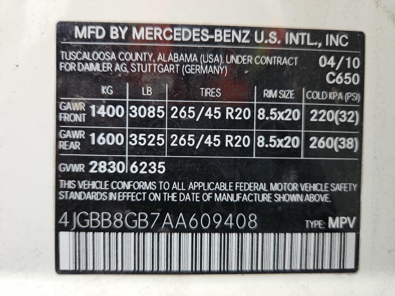 2010 Mercedes-Benz Ml 350 4Matic VIN: 4JGBB8GB7AA609408 Lot: 91718665