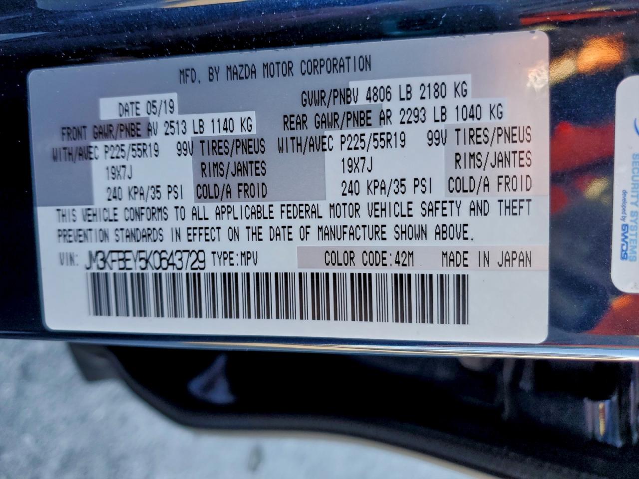 2019 Mazda Cx-5 Signature VIN: JM3KFBEY5K0643729 Lot: 94728325