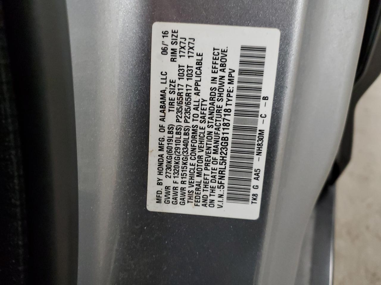 2016 Honda Odyssey Lx VIN: 5FNRL5H23GB118718 Lot: 93633715