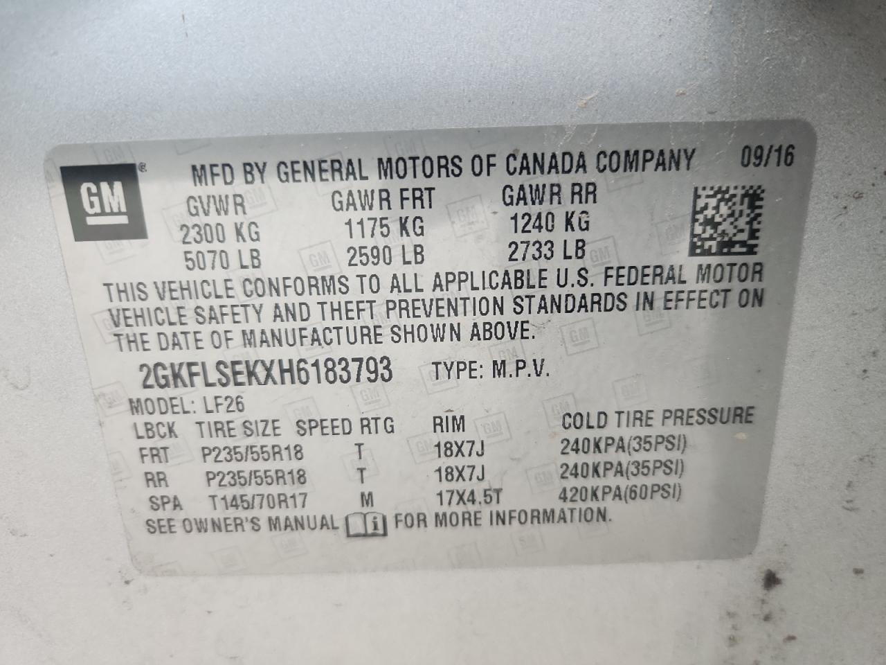 2017 GMC Terrain Sle VIN: 2GKFLSEKXH6183793 Lot: 92835645