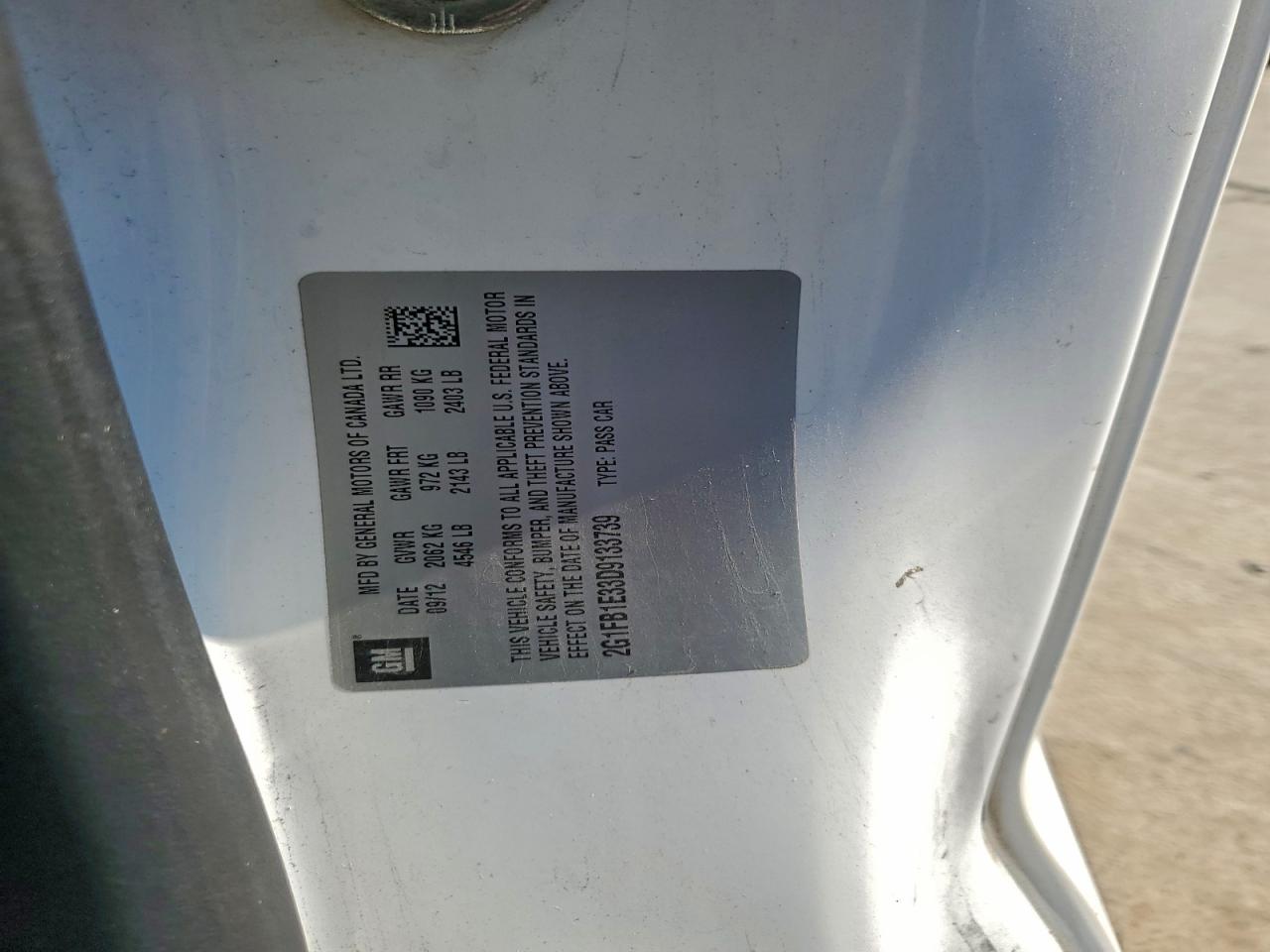 2013 Chevrolet Camaro Lt VIN: 2G1FB1E33D9133739 Lot: 93909805