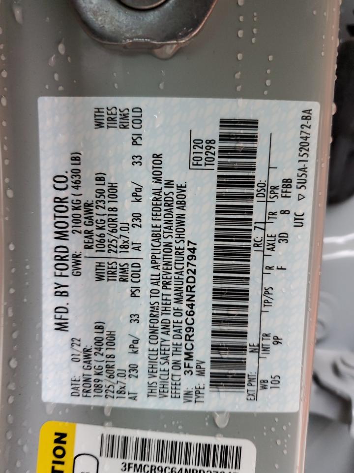 2022 Ford Bronco Sport Outer Banks VIN: 3FMCR9C64NRD27947 Lot: 93665465