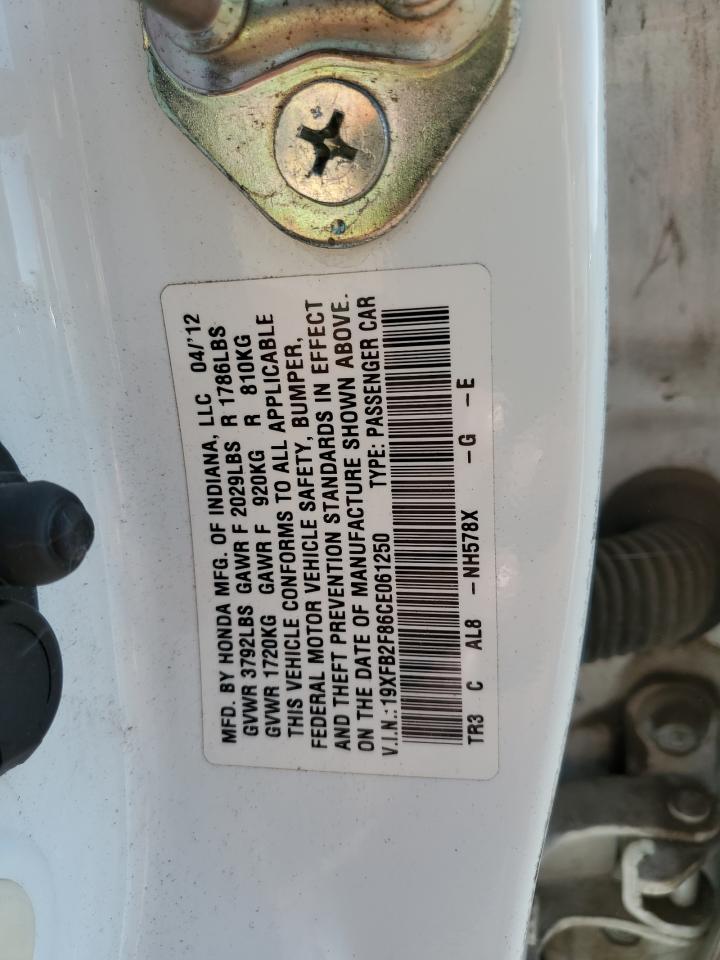 2012 Honda Civic Ex VIN: 19XFB2F86CE061250 Lot: 91807995