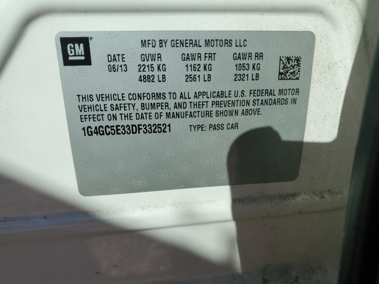 2013 Buick Lacrosse VIN: 1G4GC5E33DF332521 Lot: 91888095