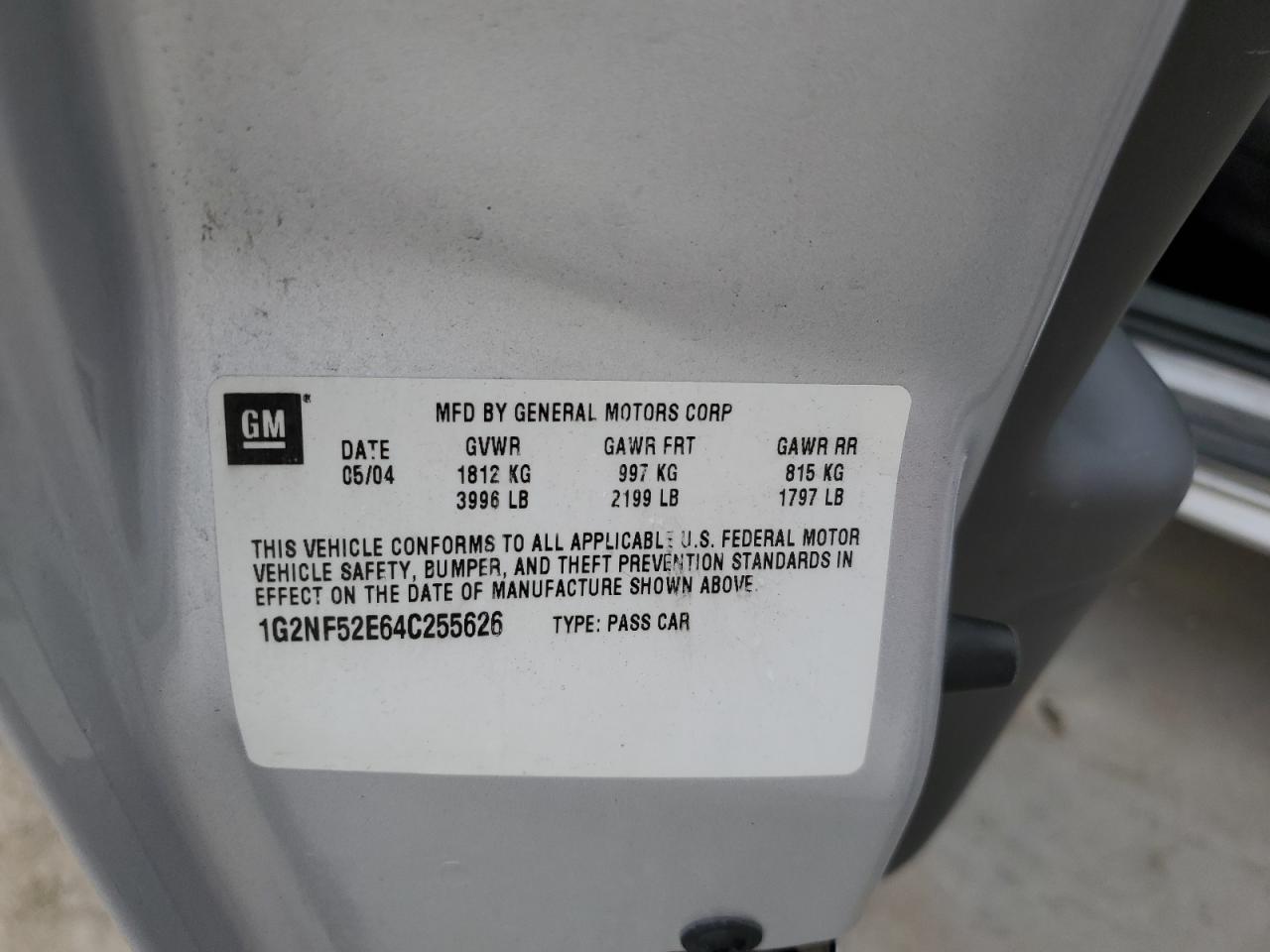 2004 Pontiac Grand Am Se1 VIN: 1G2NF52E64C255626 Lot: 92231885