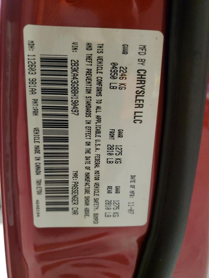 2008 Dodge Charger VIN: 2B3KA43G88H190497 Lot: 92222245