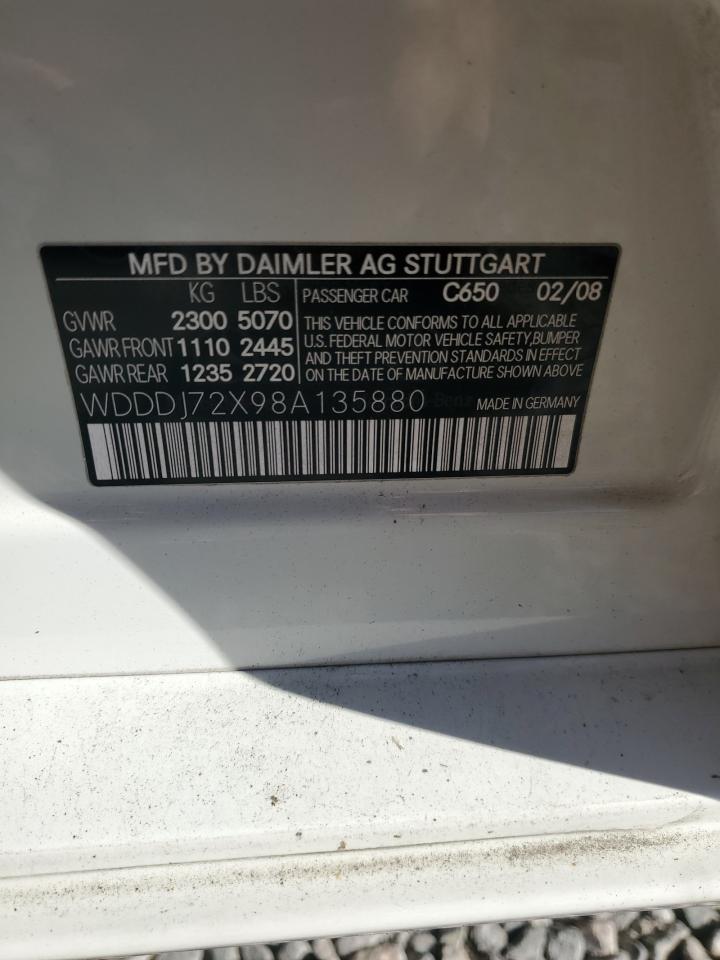 2008 Mercedes-Benz Cls 550 VIN: WDDDJ72X98A135880 Lot: 92709285