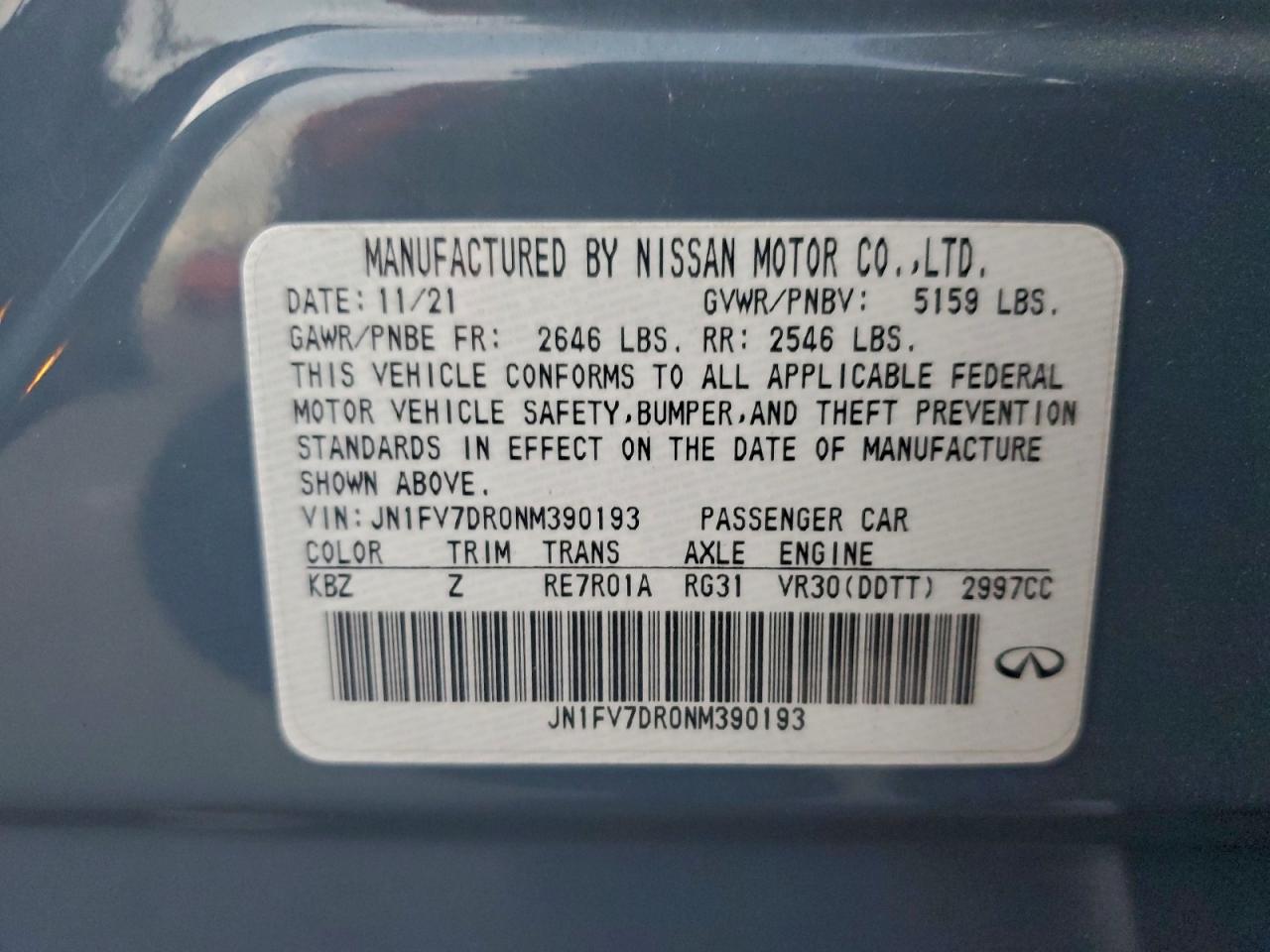 2022 Infiniti Q50 Red Sport 400 VIN: JN1FV7DR0NM390193 Lot: 94245735