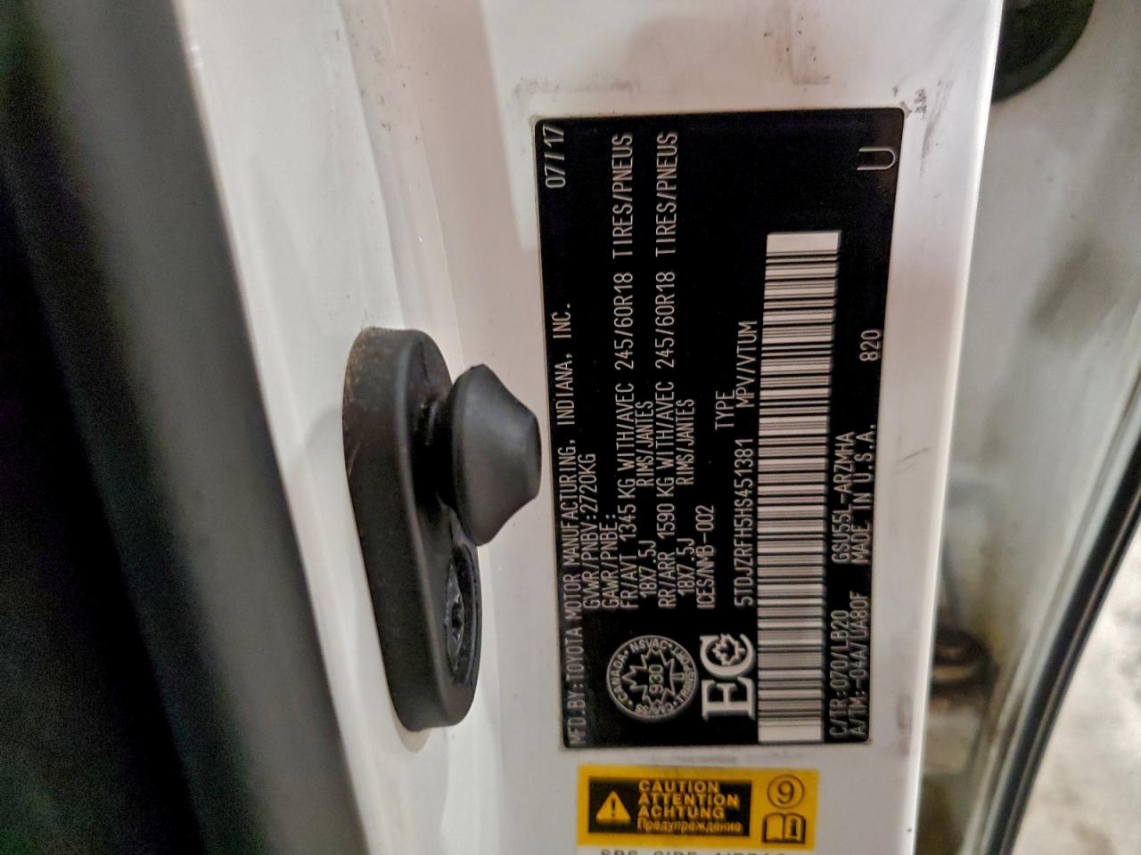 2017 Toyota Highlander Se VIN: 5TDJZRFH5HS451381 Lot: 92926265