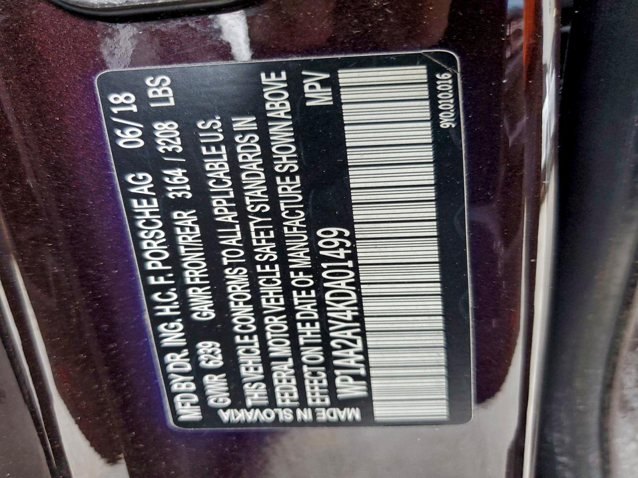 2019 Porsche Cayenne VIN: WP1AA2AY4KDA01499 Lot: 94158825