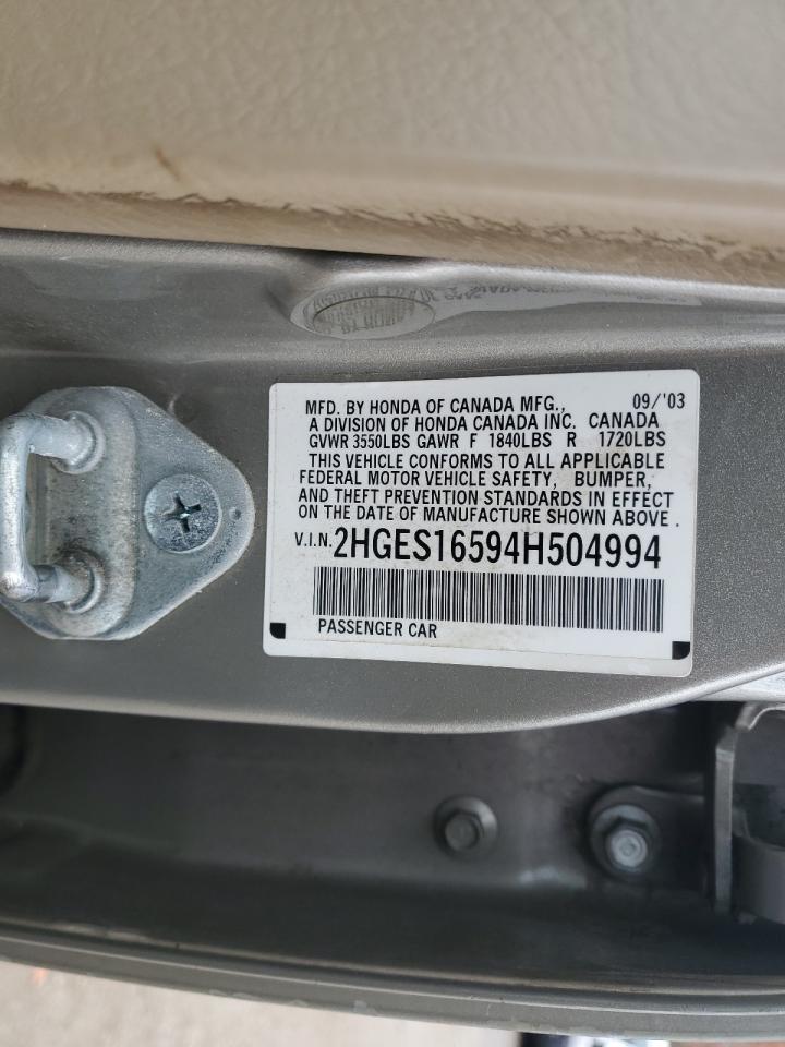 2004 Honda Civic Lx VIN: 2HGES16594H504994 Lot: 92437795