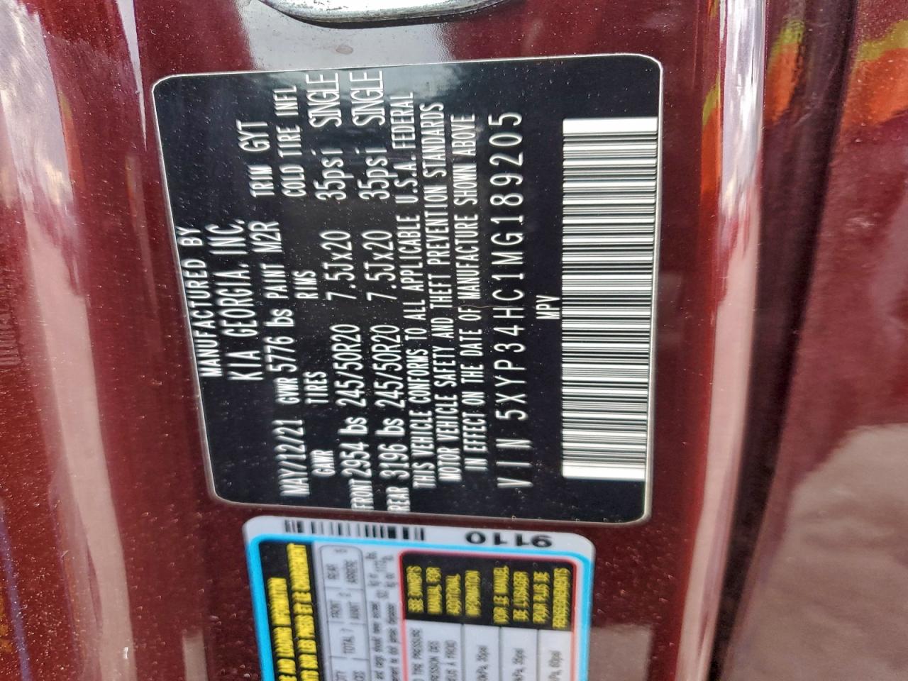 2021 Kia Telluride Ex VIN: 5XYP34HC1MG189205 Lot: 94330325