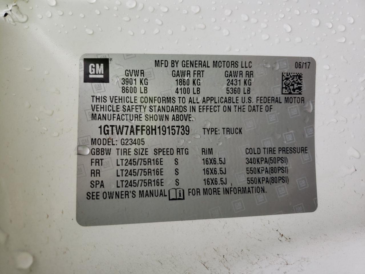 2017 GMC Savana G2500 VIN: 1GTW7AFF8H1915739 Lot: 91381255