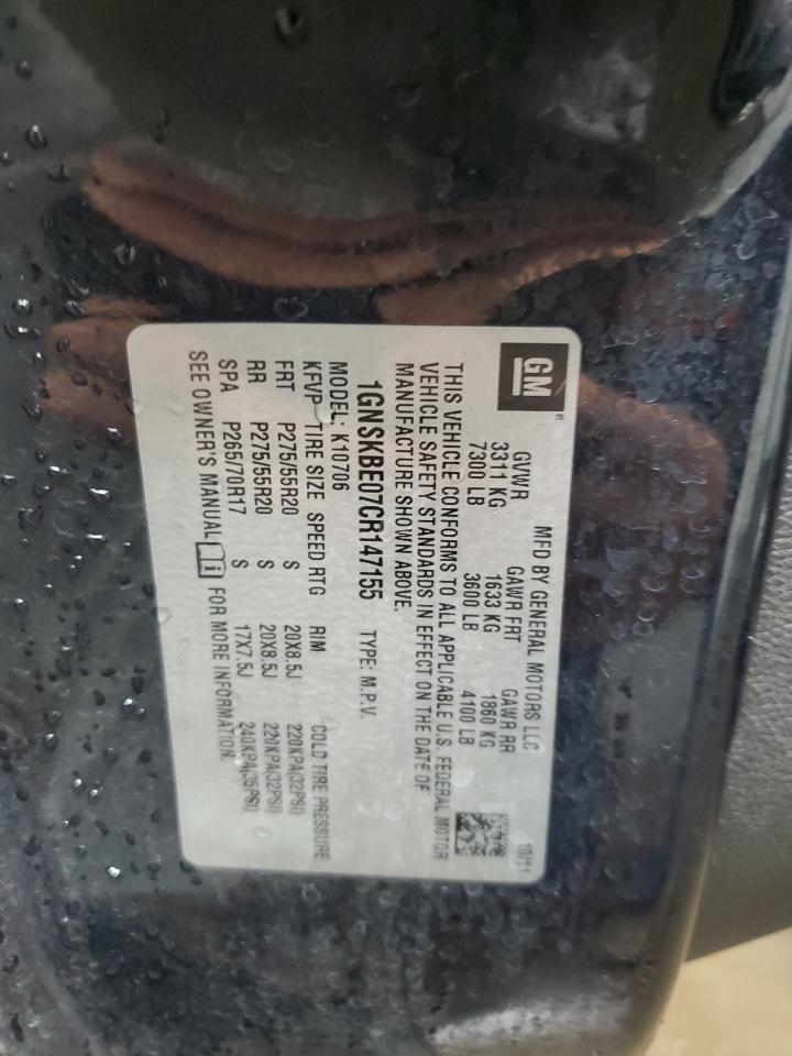 2012 Chevrolet Tahoe K1500 Lt VIN: 1GNSKBE07CR147155 Lot: 93763125