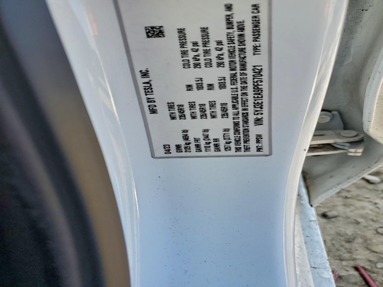 2023 Tesla Model 3 VIN: 5YJ3E1EA9PF570421 Lot: 93956045